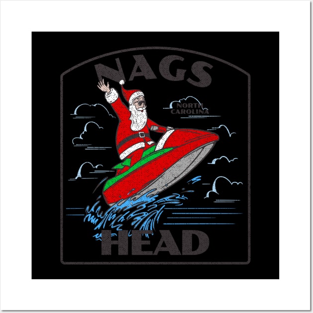 Nags Head, NC Christmas Vacationing Waterskiing Santa Wall Art by Contentarama